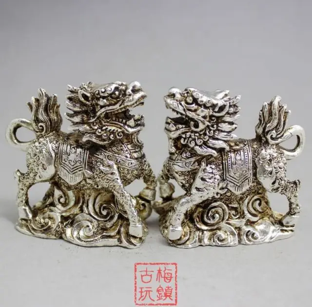 

China Antique Boutique Collection Tibet silver a pair of kylin statue