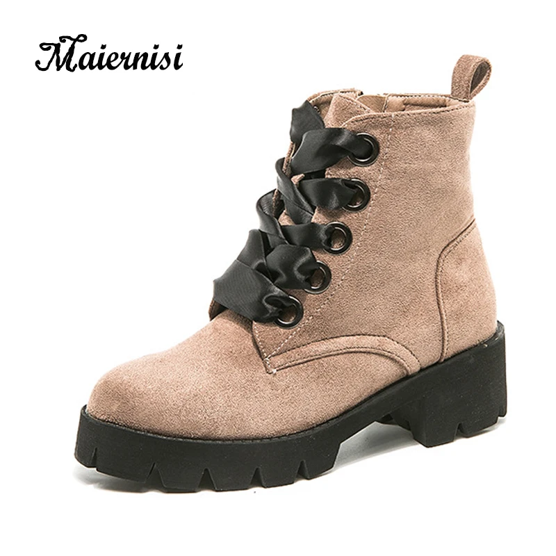 

MAIERNISI Women Winter Shoes All-match Lace-up Fashion Boots Motocycle Boots For Ladies Ankle Boots Neutral Style Brand shoes