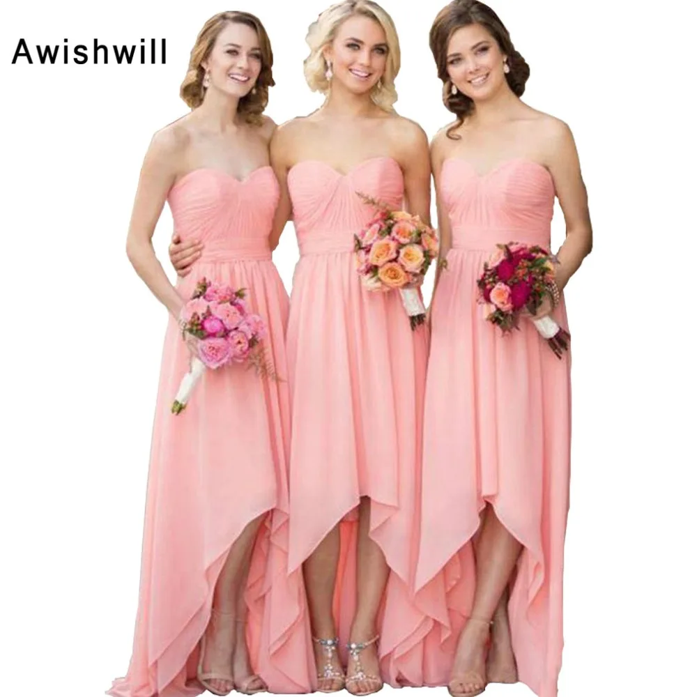 Custom Made High Low Bridesmaid Dress Chiffon Short Front Long Back Dress for Wedding Party Cheap Wedding Guest Dress