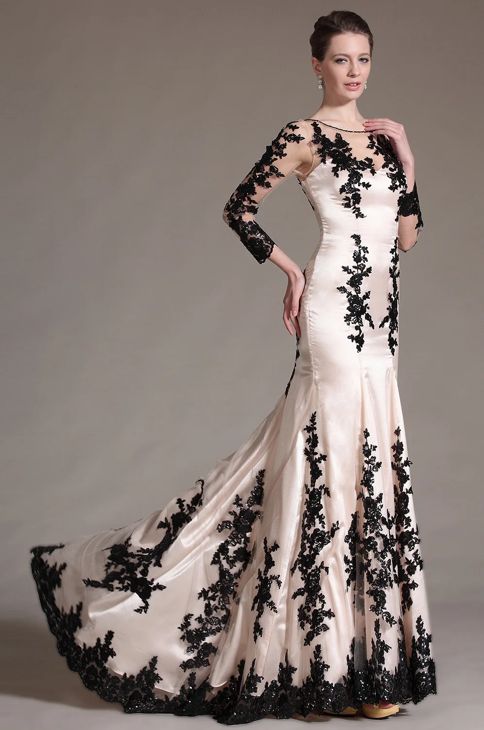 New-Mermaid-O-Neck-Long-Sleeves-Sweep-Train-Evening-Dress-Freeshipping (4)
