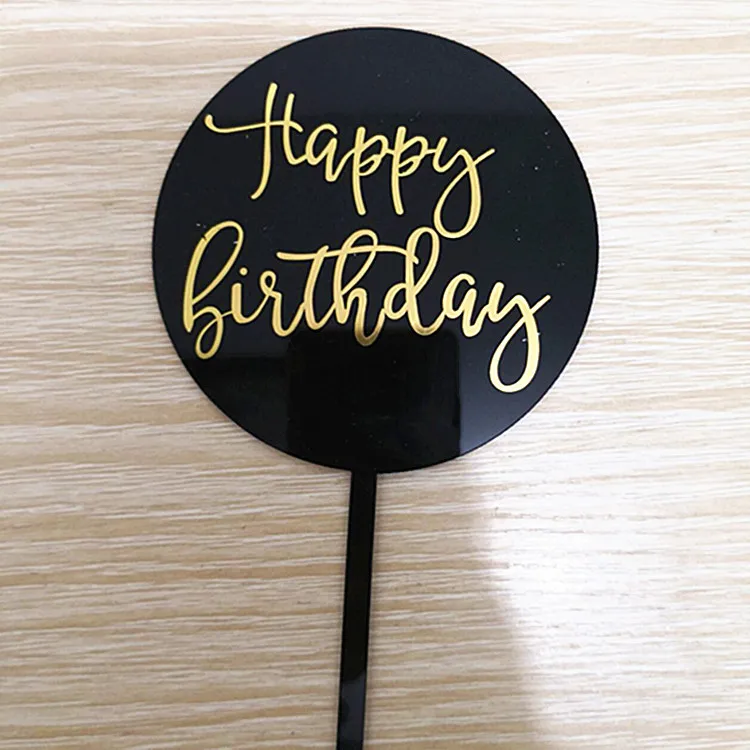 Золотая фольга с днем рождения акриловый торт Топпер круг красный прозрачный кекс Топпер Для детей день рождения украшения для торта для вечеринки - Цвет: 2