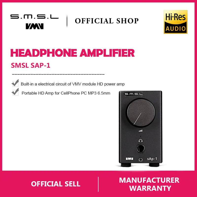 SMSL SAP-1 Mini Portable Desktop Headphones Amplifier 110V/220V PC MP3 6.5mm Output Interface with 6.5mm to 3.5mm Interface