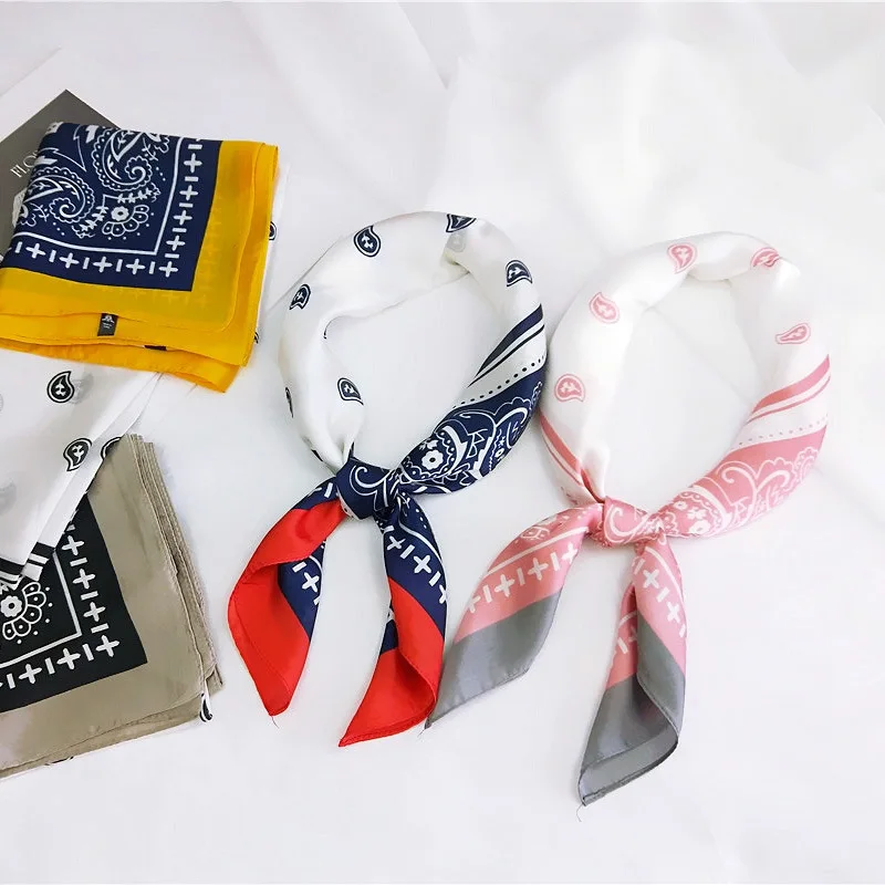

Vintage Women Scarf Kerchief Print Multi-Colors Headband Square Scarves Bandana Basic Neckerchief Foulard Unisex