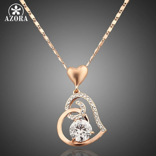 AZORA Rose Gold Color Stellux Crystals Heart Pendant Necklace for...