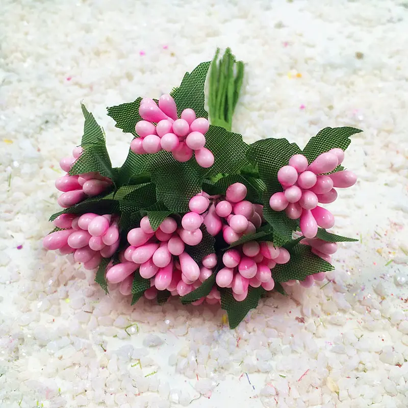 Искусственные мини-ягоды букеты цветов/домашнее садовое цветочное Украшение DIY свадебная гирлянда 12 шт(8,5 см/луч - Цвет: pink