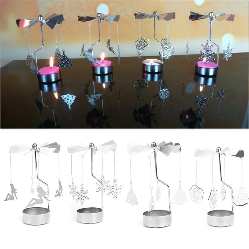 High Quality Hot Sale Hot Spinning Rotary Metal Carousel Tea Light Candle Holder Stand Light Xmas Gift Gift Home Decor 3N27 (11)
