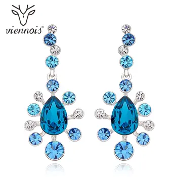 

Viennois Fashion Silver Color Dangle Earrings for Women Rhinestone Blue Crystal Drop Earrings Female Chic Jewelry