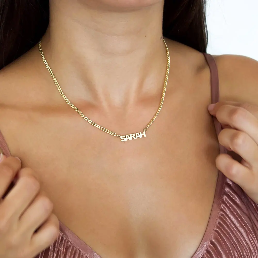 

Curb Chain Custom Name Necklaces Pendants Stainless Steel Gold Color Personalized Initials Nameplate Choker Necklaces For Women