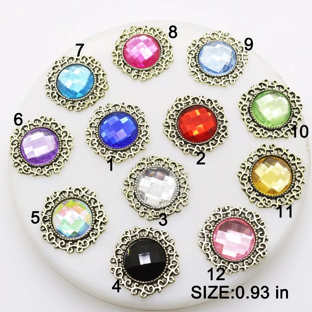 

Fashion 10PCS/lot 24mm Round acrylic rhinestone vintage buttons flatback can choose colors