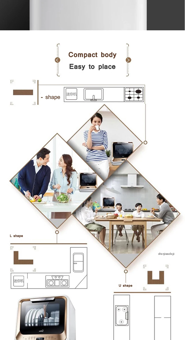 5L Полностью Автоматическая Посудомоечная машина Настольный для домашнего пользования не нужно устанавливать Интеллектуальный