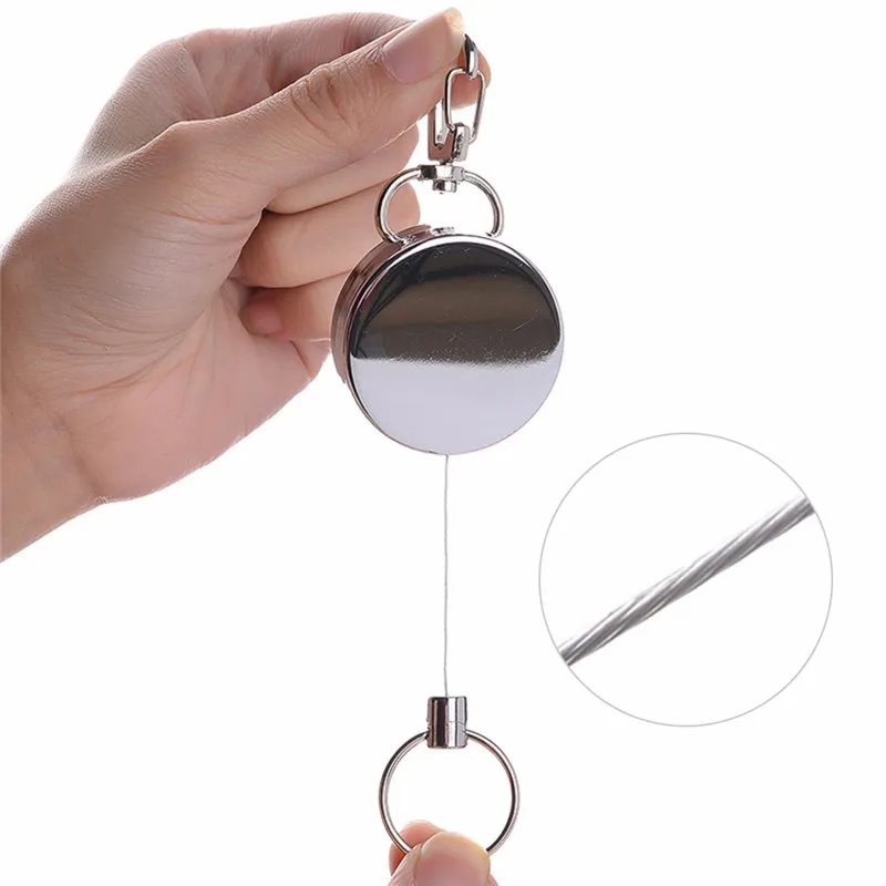 

1PCS Silver Resilience Steel Wire Rope Elastic Keychain Recoil Sporty Retractable Alarm Key Ring Anti Lost Ski Pass ID Card