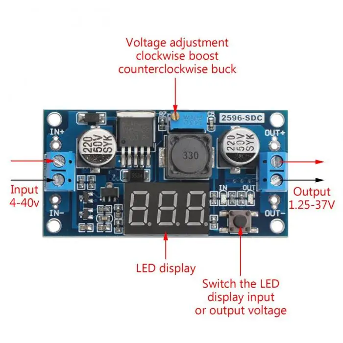 LM2596 аналоговый понижающий преобразователь DC-DC понижающий трансформатор регулятор напряжения Модуль 36 В 24 в 12 В до 5 В 2A мощность HR