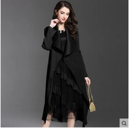Весенняя тонкая ветрозащитная верхняя одежда, женские тренчи, Плиссированные пальто с длинным рукавом, с открытой передней частью, элегантные, для офиса, для работы, длинное пальто, кардиган - Цвет: black
