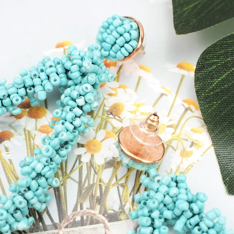 MANILAI Bohemian Geometric Big Earrings For Women Resin Beads Dangle Statement Earrings Fashion Jewelry Handmade Hanging Brincos