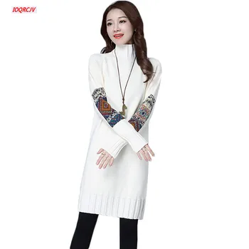 

2018 Wool Half Turtleneck Sweater Women Autumn Winter Vintage Pullovers Female Casual Jumper Long Knitted Sweaters Dress W257