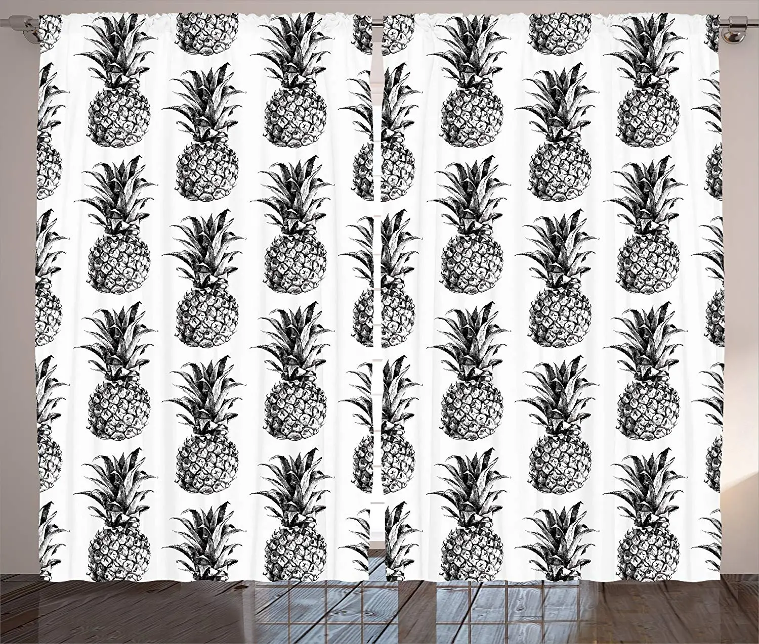 

Pineapple Curtains Artistic Hand-Drawn Style Tropical Theme Vintage Style Pineapple Fruit Pattern Living Room Bedroom Decor