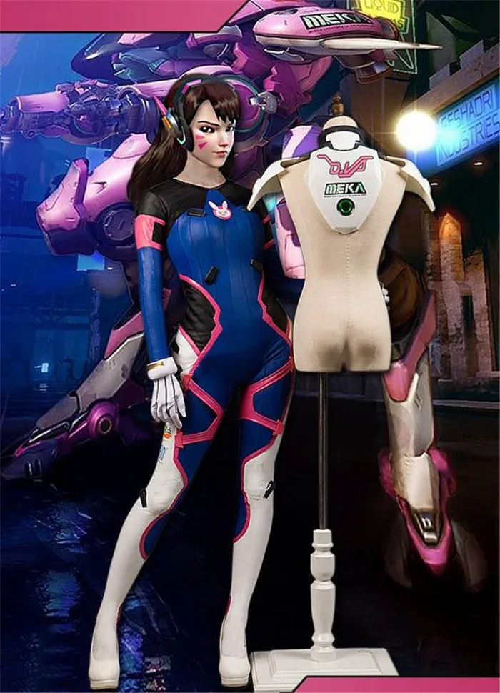 

Free Shipping OW D.VA Cosplay Costume Halloween Uniform Outfit Sexy Bodysuit+Armor S-XL
