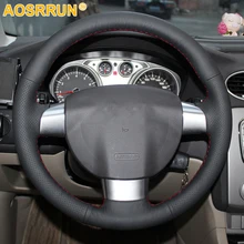 AOSRRUN черная кожаная мужская прошитая вручную чехол рулевого колеса автомобиля для Ford Focus 2 2005-2010 с 3 спицами автомобильные аксессуары