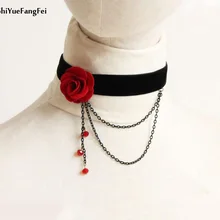 Винтажные полые розы, цветы, панк Черное Кружевное ожерелье, большие, ручной работы, готический браслет Лолиты с кисточками и бусинами, свадебные ювелирные изделия