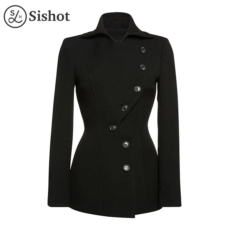 Sishot women casual jackets 2017 autumn winter black plain long sleeve