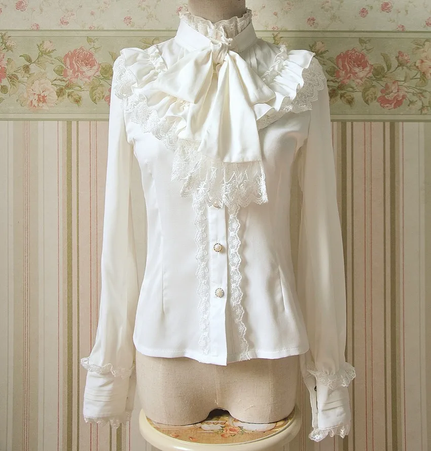 Милая блузка принцессы в стиле «лолита», Весенняя Новинка, шифоновая рубашка со стоячим воротником и галстуком-бабочкой, высококачественные винтажные рубашки с длинными рукавами, Дворцовый стиль, ZJY020