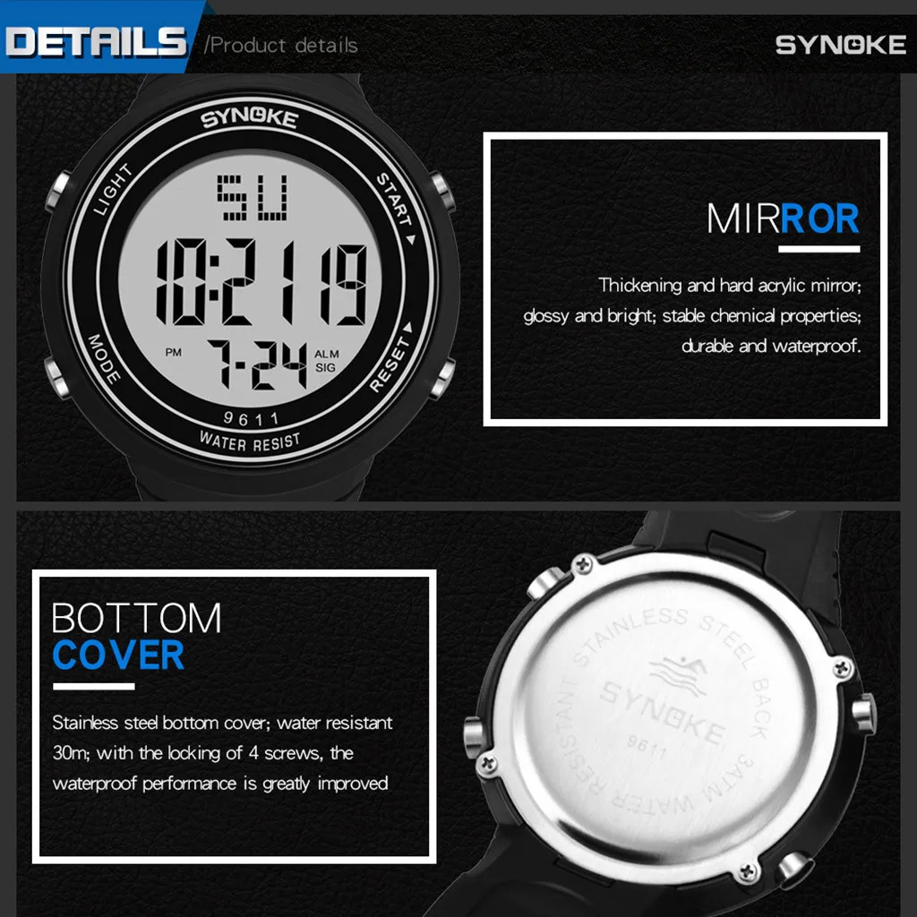 SYNOKE модный спортивный бренд для мужчин цифровые часы электронные Спорт на открытом воздухе Multi Функция тенденция большой экран модные