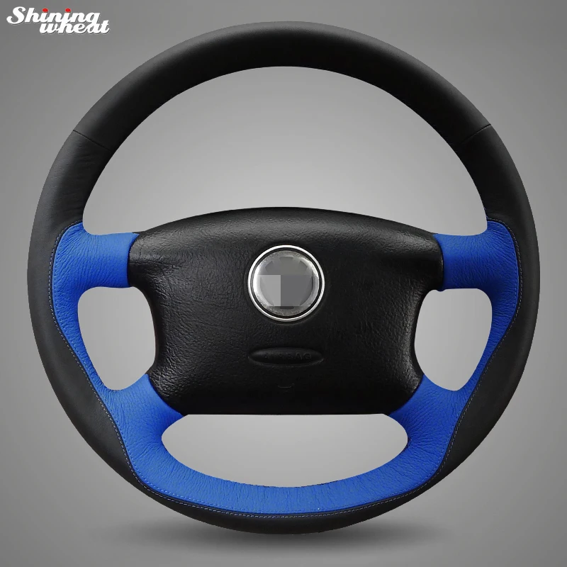 Shining wheat Black Blue Leather Hand-stitched Steering Wheel Cover for Volkswagen Passat B5 VW Passat B5 VW Golf 4 Shining wheat Black Blue Leather Hand-stitched Steering Wheel Cover for Volkswagen Passat B5 VW Passat B5 VW Golf 4