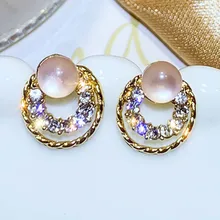 Настоящее серебро 925 проба Иглы Серьги гвоздики для женщин ювелирные изделия кошачьи глаза Опал Круглый камень горный хрусталь женские серьги