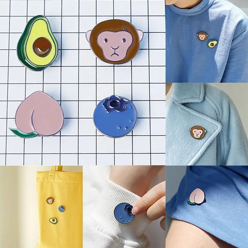 

LNRRABC Alloy Avocado Monkey Peach Blueberry Metal Oil Drop Brooch Pins Jewelry broches mujer broches para as mulheres broch