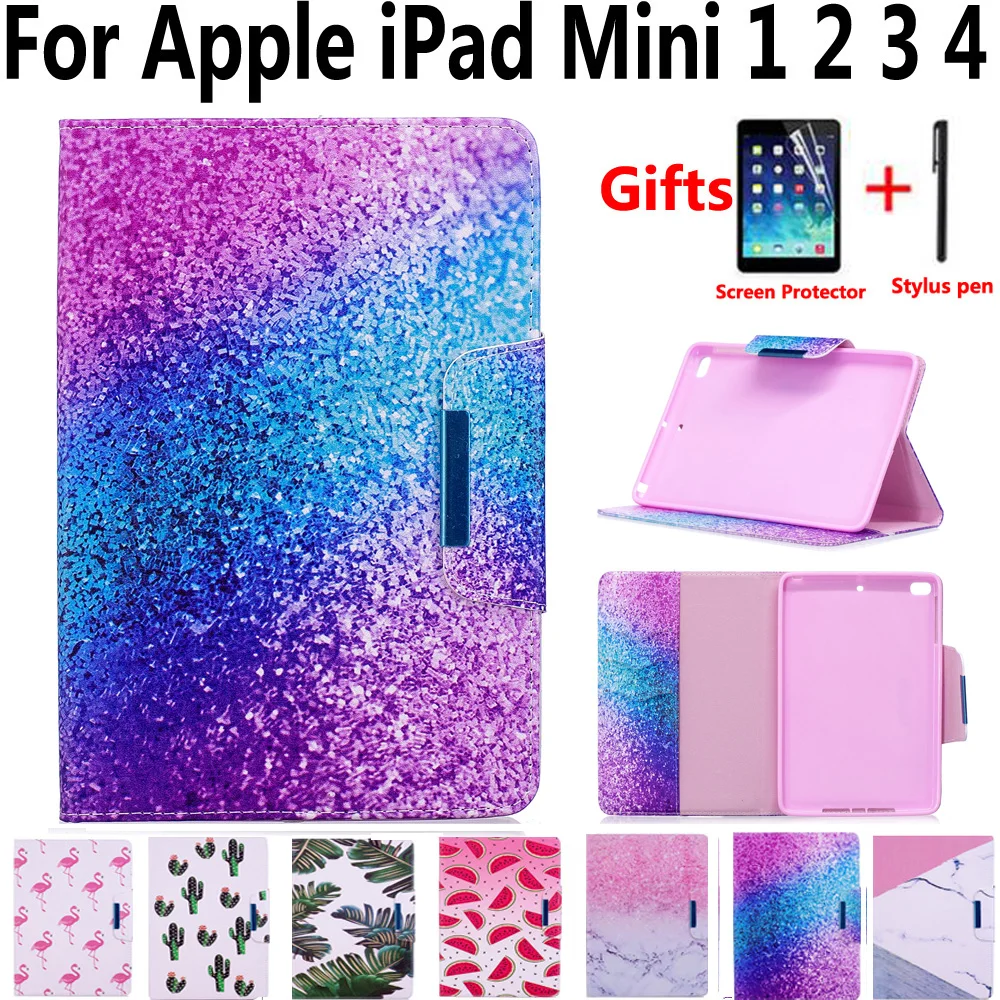 

Marble Painted Magnet Pu Leather Cover Case for Apple iPad Mini 1 2 3 4 Mini2 Mini3 Mini4 7.9" A1538 A1489 with Screen Film Pen