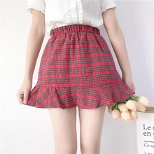 Корейская Милая клетчатая юбка Женская Ретро эластичная высокая талия повседневные юбки Новая мода лето милые вещи Женская юбка