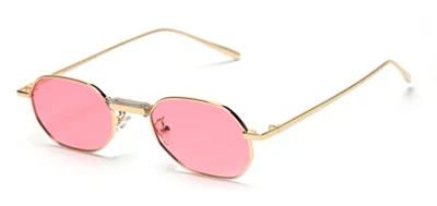 Peekaboo, мужские поляризованные солнцезащитные очки, Прямоугольная оправа, металлический дизайн, женские солнцезащитные очки, маленький размер, uv400, летние аксессуары - Цвет линз: gold with pink