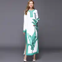 Hoge kwaliteit 2019 nieuwe designer fashion runway Maxi jurk vrouwen Flare Mouw Banana leaf print casual losse strand lange jurk