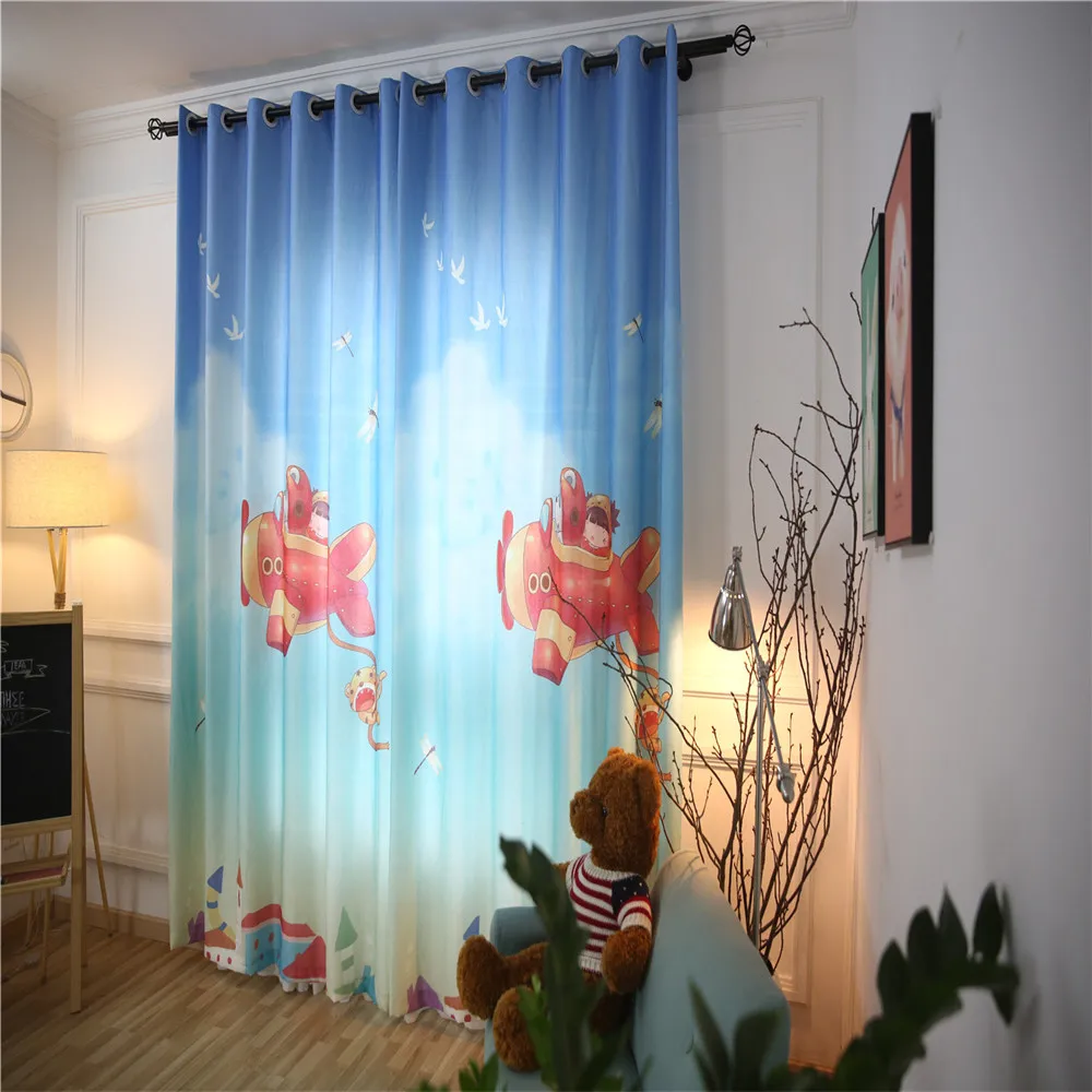 Children Cartoon Spaceship Curtains Bedroom Theme Room Curtains Balcony