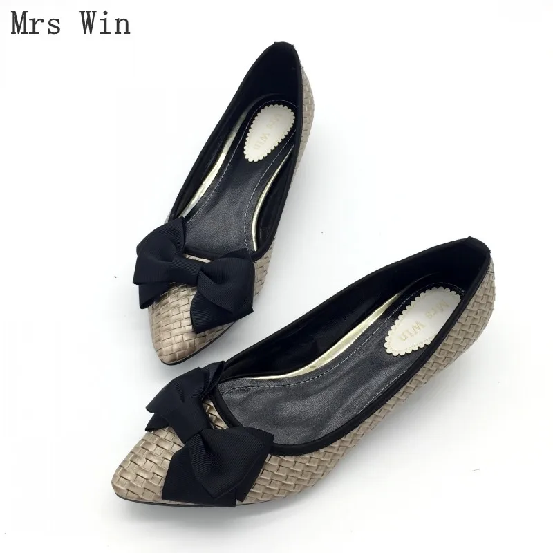 

Sexy Pointed Toe Women's Low Heel Pumps Shoes Spring Autumn Vintage PU Bowtie Slip On Office Lady Single Shoes Females Shoes