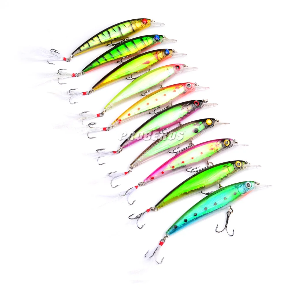 11cm 13.5g Fishing Lures 3D Eyes Floating Laser Minnow Hard Aritificial Wobblers Crankbait Tied feather Plastic Baits Pesca Isca