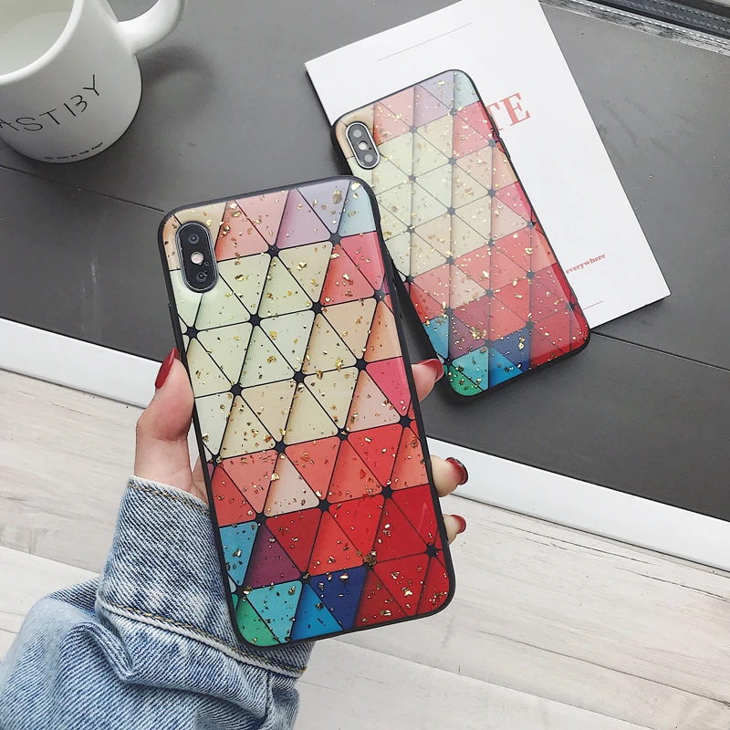 

Lingge Texture case For iphone 7 Case For iphone 6 6s 7 8 plus X Xs max XR bright Glossy Grid Pattern Phone Cases