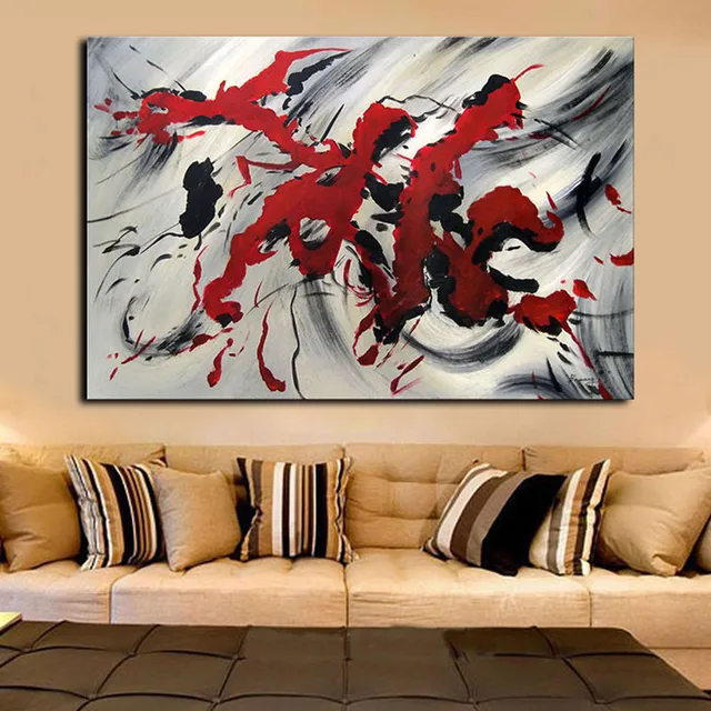 Modern Home Decor Wall Art Large Painting Inked Pictures Modern Home Decor Wall Art Large Painting Inked Pictures Handpainted Abstract Graffiti Red Black Oil