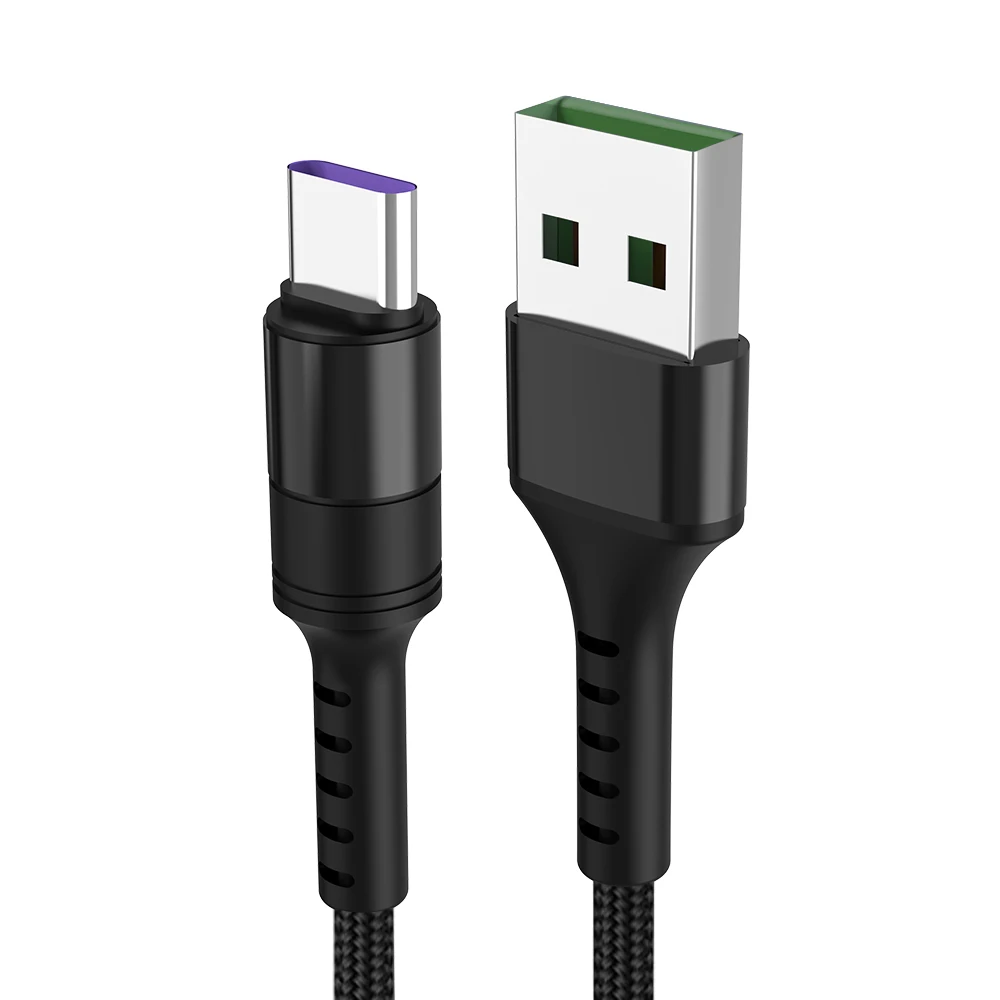 Black Тип usb C супер заряд телефонный кабель 5A быстрой зарядки и передачи данных с нейлоновой оплеткой для huawei P30 20 pro Коврики 20 Porsche Примечание V20 Oneplus Oppo - Цвет: Black