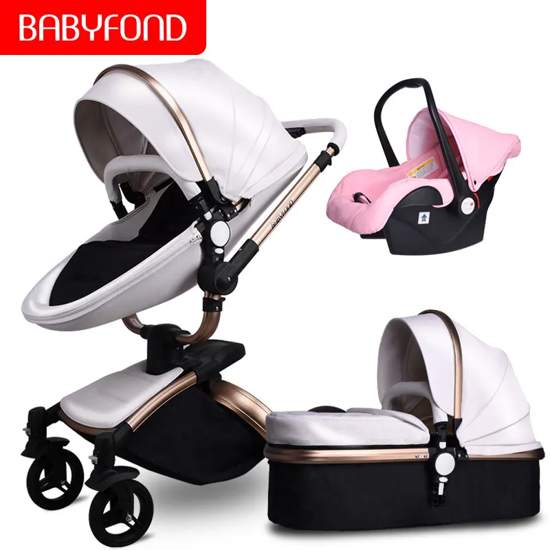 Babyfond бренд 3 в 1 детская коляска Европейская коляска костюм для лежа и сиденья кожа двусторонний шок отправить зонтик - Цвет: A