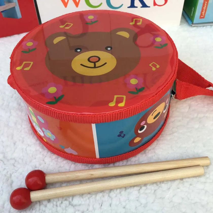 Деревянная детская мультяшная двухсторонняя барабанная Головоломка обучающие игрушки Музыкальная развивающая игрушка инструмент для KTV Вечерние