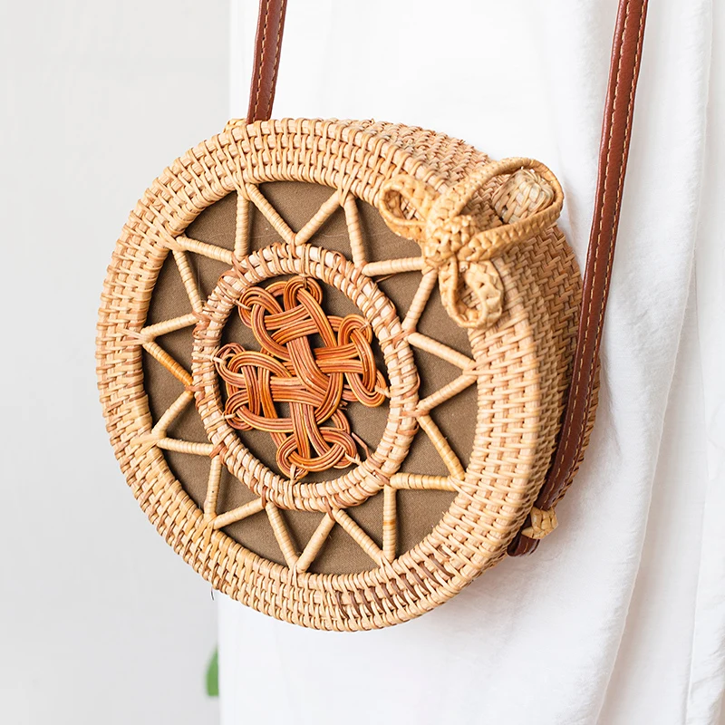 Woven Rattan Bag Round Straw Shoulder Bag Small Beach HandBags Women Summer Hollow Handmade Messenger Crossbody Bags Woven Rattan Bag Round Straw Shoulder Bag Small Beach HandBags Women Summer Hollow Handmade Messenger Crossbody Bags
