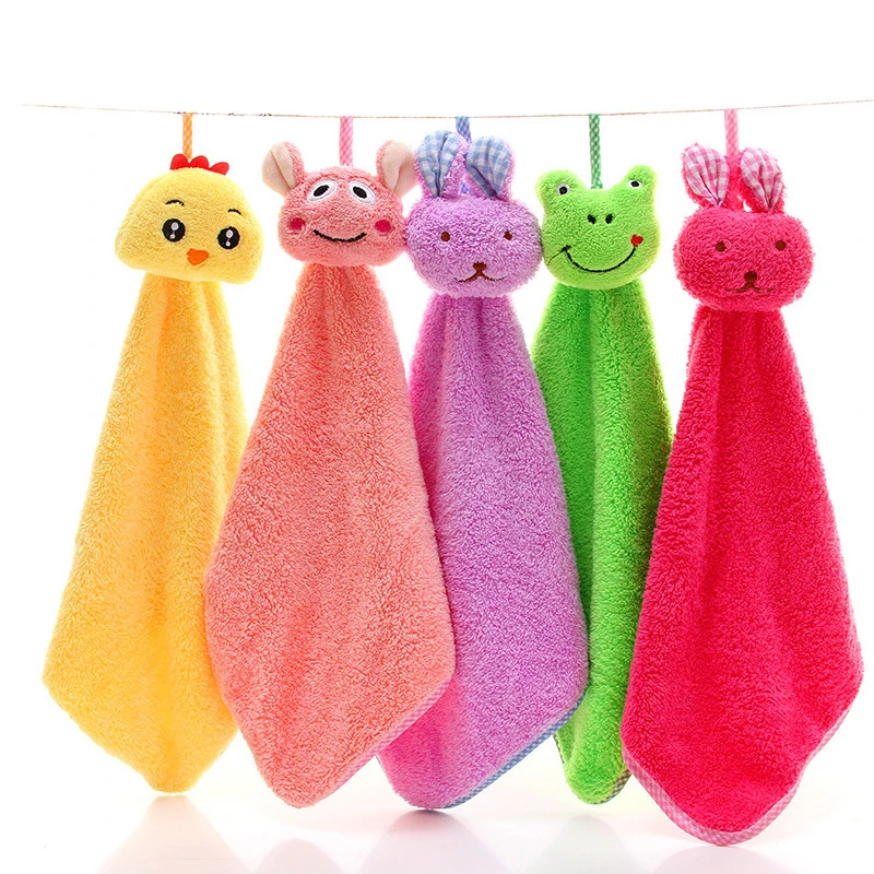 

1PCS New Baby Towels Newborn Cartoon Hand Towel Children Bathing Towel Hanging Kids Bathroom Coral Fleece Wisp Towels 30*30CM