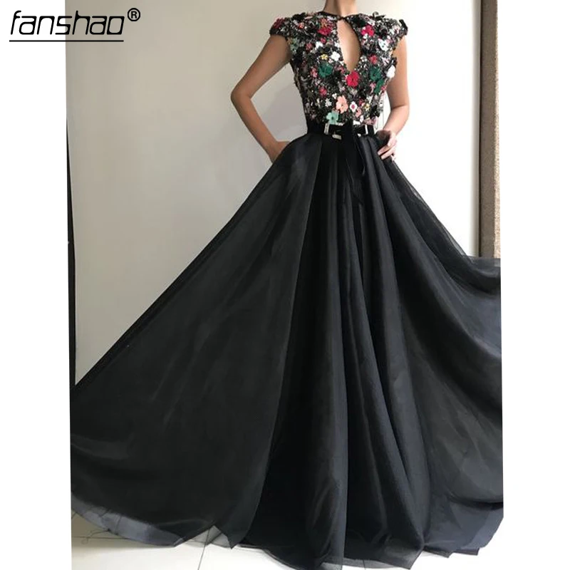 black gown with flowers