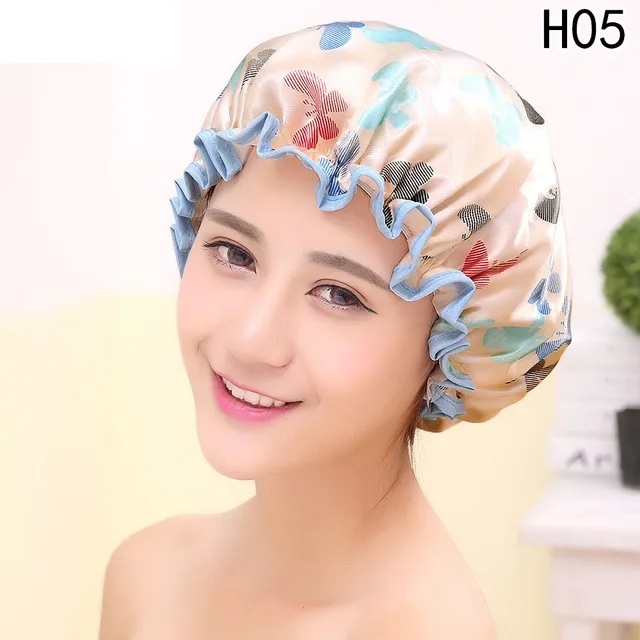 1Pcs Lovely Women Shower Hats Cap Elastic Band Bath Cap Shower Hats Butterfly Print Waterproof