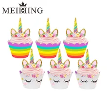 MEIDDING-24pcs Birthday Decoration Unicorn Party (12pcs Cupcake Wrappers +12pcs Cake Topper) for Baby Shower Party Cake Decor