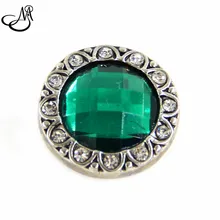 May Birthstone snap button Dark Green Rhinestone &clear crystal snap button charms fit 18mm snap button jewelry SB2375