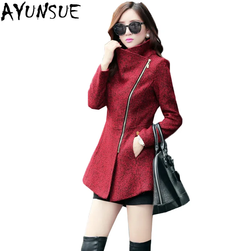 AYUNSUE новый бренд 2020 осенне зимнее шерстяное пальто на молнии женские куртки