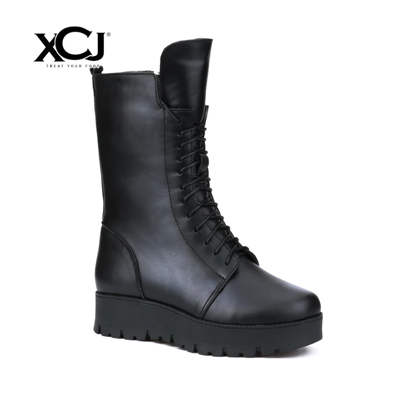 

Brand Women Winter Shoes With Platform Mid Calf Boots Genuine Leather Natural Wool Women Winter Boots Big Plus Size35-44 XCJ