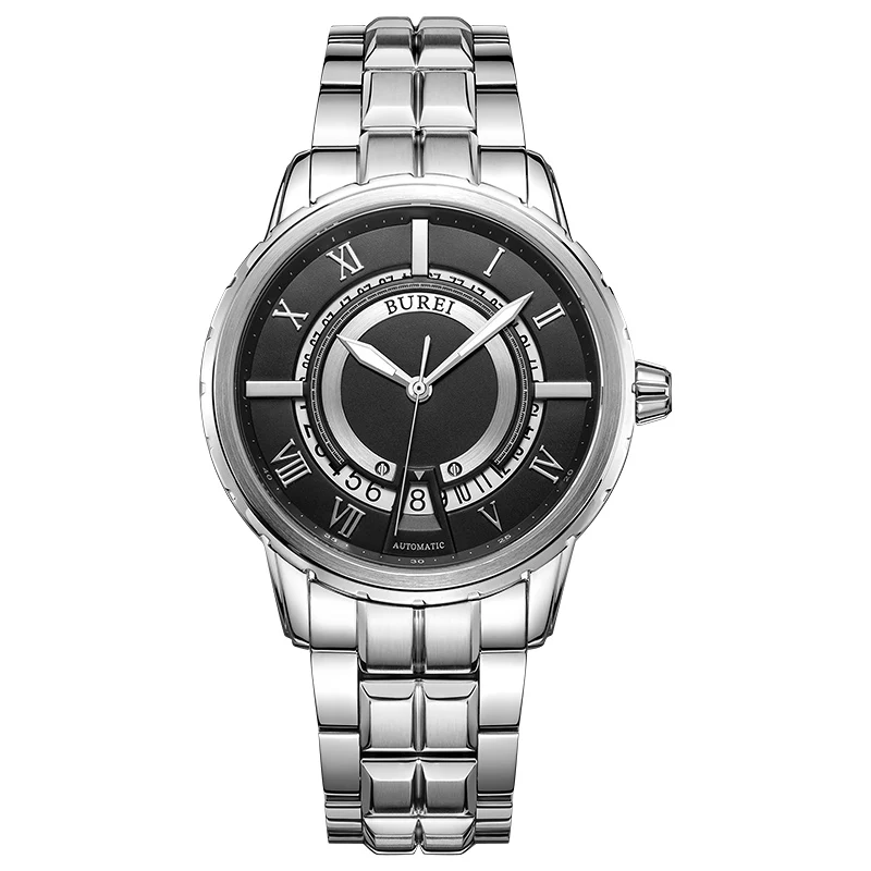 

BUREI 15023 Switzerland watches men luxury brand skeleton Japan NH36 Jewels automatic self-wind sapphire black stainless steel
